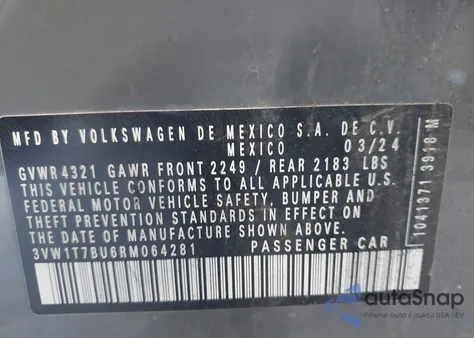 2024 Volkswagen Jetta Gli 2.0T Autobahn z USA, uszkodzony, nr VIN 3VW1T7BU6RM064281